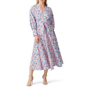 Paloma Blue Bronte Rainbow Printed Crepe Midi Dress Women's Size Small S